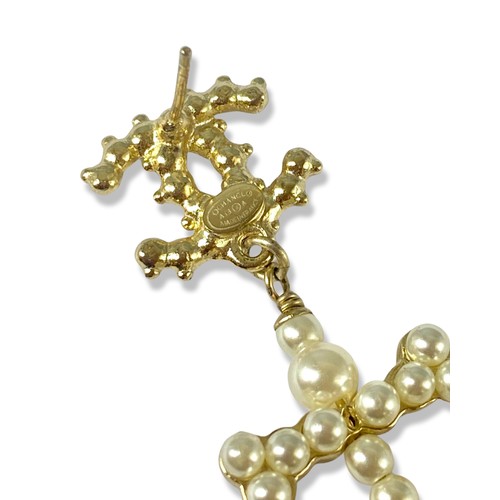 8 - Pair of Chanel Imitation Pearl Anchor Earrings, unfortunately, two Small Pearls are absent as shown ... 