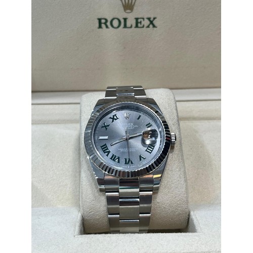 95 - Rolex 2020 Stainless Steel Datejust Wimbledon 41mm wristwatch model 126334 featuring a fluted bezel ... 