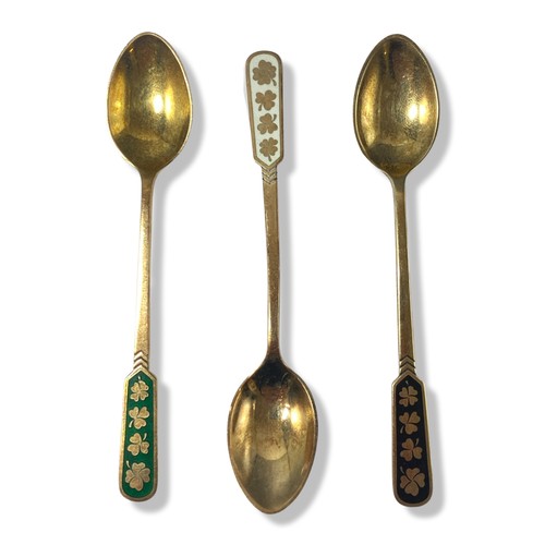 139 - Set of 6 Danish silver gilt clover enamel design spoons made by Egon Lauridsen weighing 56.86 grams ... 