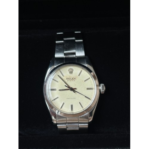 99 - Rolex stainless steel 34mm precision wristwatch with cream dial and baton hour markers on oyster str... 