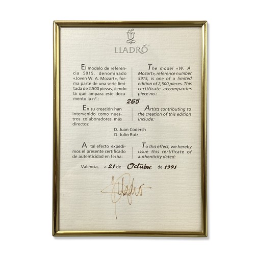 134 - Lladro 5915  Signed and dated Young Mozart Good condition with certificate of authenticity