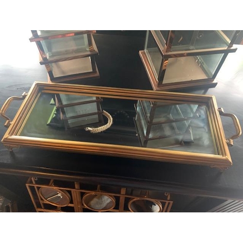 189 - NEW BOXED METAL MIRRORED SERVING TRAY IN A BRASS FINISH (APPROX 60CM)