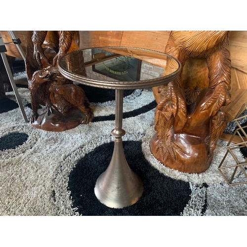 191 - NEW BOXED EXCEPTIONAL SIDE TABLE WITH BEVELLED MIRRORED TOP IN A BRASS FINISH (APPROX 65CM)