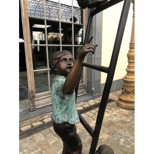 1 - EXCEPTIONAL 2.6METER HIGH LARGE CAST BRONZE STATUE DEPICTING 3 CHILDREN PLAYING ON LADDER