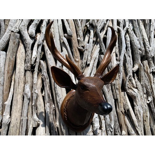 214 - HAND MADE WOODEN DEER HEAD AND ANTLERS