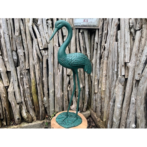 47 - CAST METAL LARGE BIRD STATUE ON PLINTH IN VERDI BRONZE COLOUR