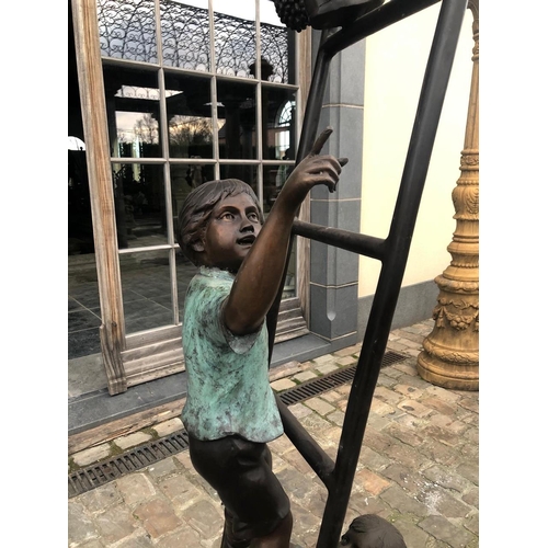 1 - EXCEPTIONAL 2.6METER HIGH LARGE CAST BRONZE STATUE DEPICTING 3 CHILDREN PLAYING ON LADDER