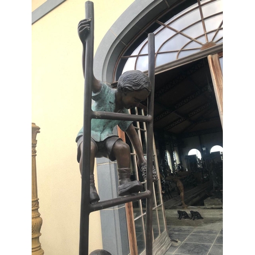 1 - EXCEPTIONAL 2.6METER HIGH LARGE CAST BRONZE STATUE DEPICTING 3 CHILDREN PLAYING ON LADDER