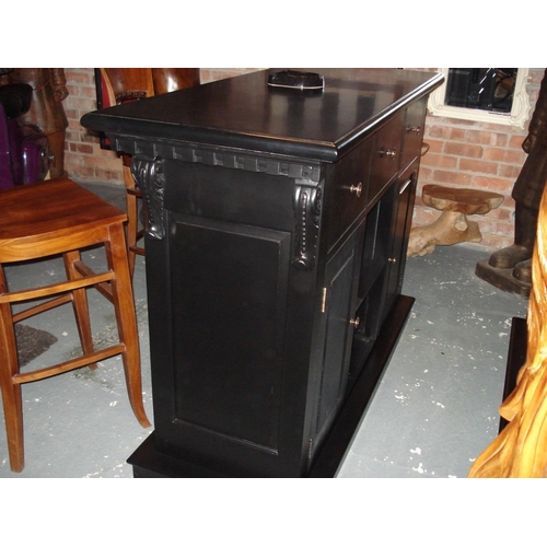 100 - NEW PACKAGED 1.5M BLACK HOME BAR AND BACK BAR FULLY FITTED C/W MIRROR, SHELVES, WINE RACK, DRAWERS