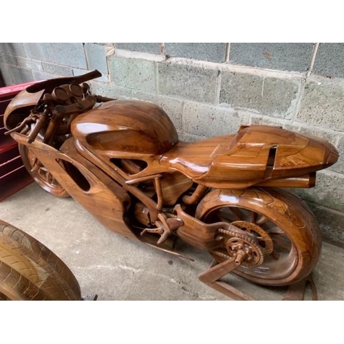 146 - DUCATTI PANIGALE RACING BIKE LIFESIZE MODEL IN TEAK, SHEER QUALITY, HIGHLY DETAILED & FINISHED SHOWP... 