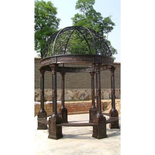 8 - CAST IRON ORNATE GAZEBO WITH CORINTHIUM COLUMNS AND ORNATE WROUGHT IRON ROOF - UNUSED - CRATED  NEW