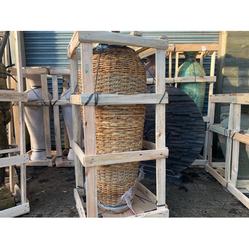 14 - LARGE CRATED 4FT TALL TERRACOTTA POT WRAPPED IN RATTAN