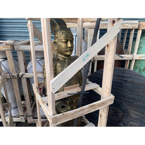 24 - CRATED HEAVY 5 FOOT TALL TERRACOTTA WARRIOR IN ANTIQUE GOLD