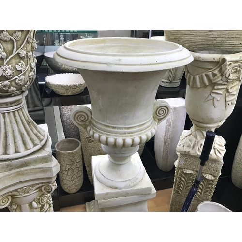 30 - LARGE NEW CRATED RESIN URN IN ANTIQUE WHITE FINISH