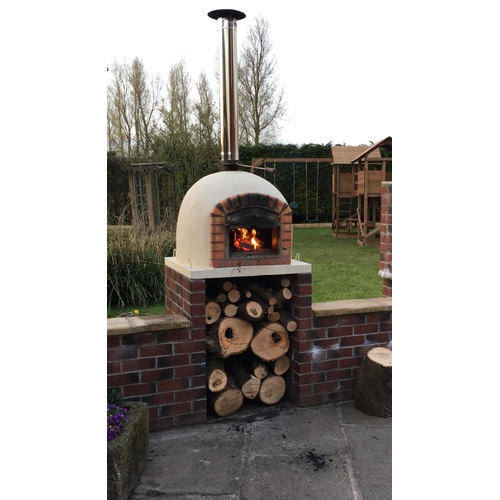 17 - New CRATED 90cm Traditional Handmade wood fired brick pizza oven, Indoor/Outdoor, C/W stainless chim... 