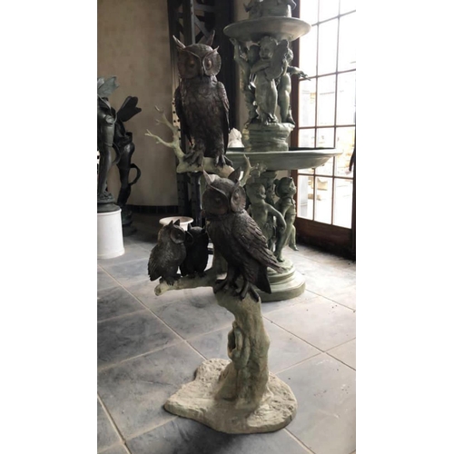 129 - 170CM TALL HUGE CAST BRONZE SET OF PERCHED OWLS