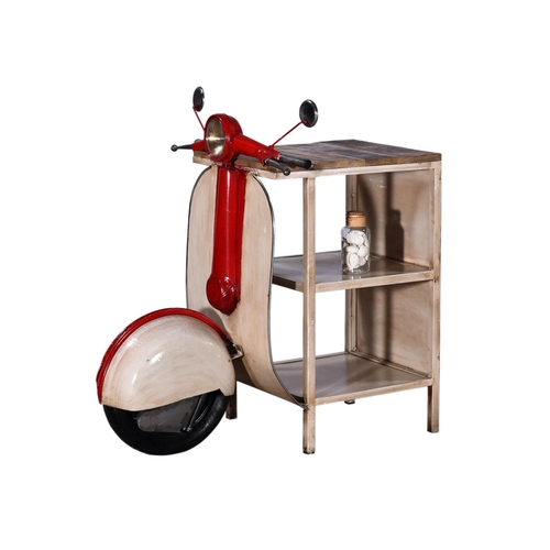 160 - RETRO WHITE AND RED VESPA SIDE TABLE/BAR AND SHELVES