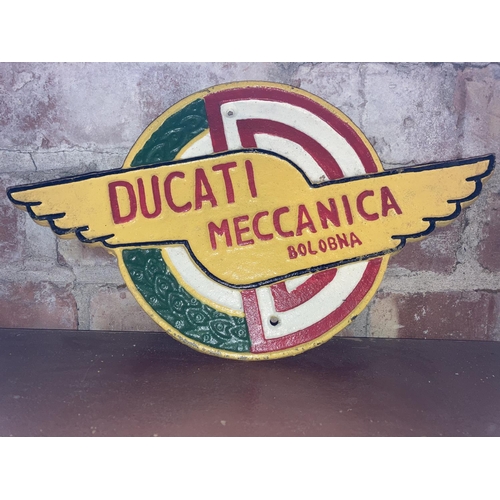 177 - CAST IRON WHITE/GREEN DUCATTI SIGN