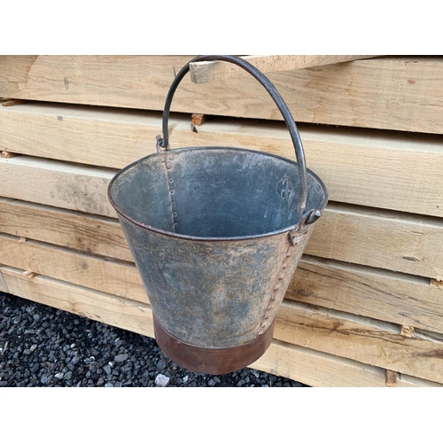 24 - LARGE ANTIQUE HEAVY ZINC RIVETTED BUCKET PLANTER