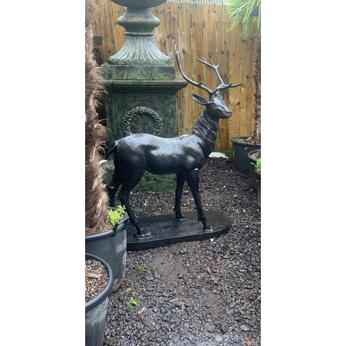 61 - IMPRESSIVE CAST IRON HIGHLAND STAG ON PLINTH IN BRONZE