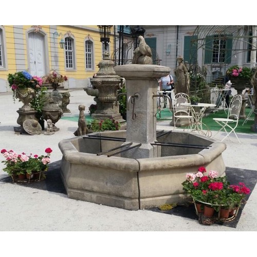 51 - CAST STONE PROVINCIAL STYLE FOUNTAIN INC METALWORK APPROX 2M DIAMETER