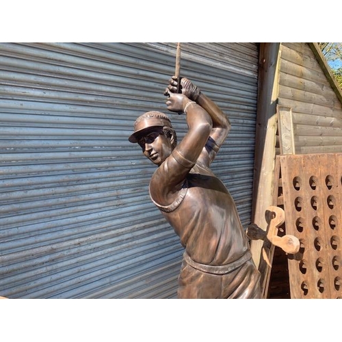 1 - 2M TALL HUGE CAST BRONZE GOLFER IN MOTION WITH CALLAWAY CAST BRONZE GOLF CLUB