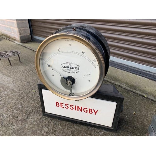 257 - VINTAGE REVRONE CAST IRON POWER STATION BESSINGBY METER WITH ENAMEL BOX AND BRASS GAUGE METER