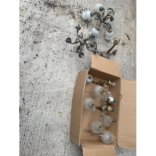 11 - BOX OF RANDOM BRASS CHANDELIERS & WALL LIGHTS