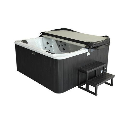 123 - HIGH QUALITY NEW PACKAGED 2021 HOT TUB, MATCHING STEPS, SIDE, INSULATING COVER, TOP USA RUNNING GEAR... 