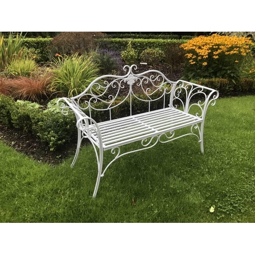 51 - NEW BOXED ORNATE IRON WHITE BENCH