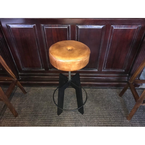 65 - INDUSTRIAL STYLE MACHINISTS BAR STOOL IN TAN LEATHER