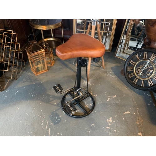 69 - NEW PEDAL TAN LEATHER BAR STOOL