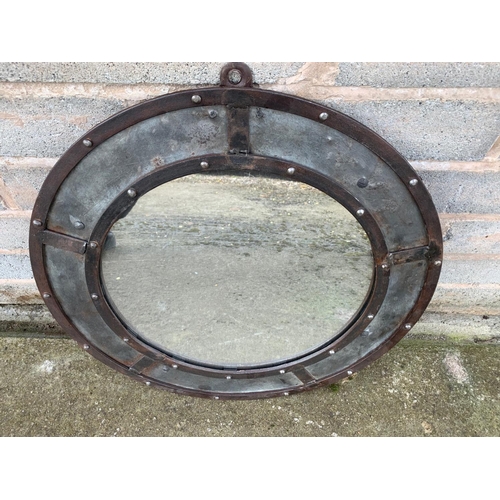 88 - VINTAGE INDUSTRIAL HEAVY ROUND METAL MIRROR