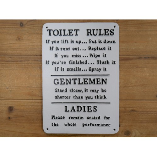 154 - LARGE 34CM CAST IRON TOILET RULES SIGN