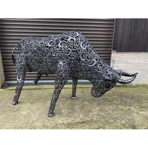 2 - HUGE FABRICATED METAL POLISHED 2M LONG BULL FIGURE