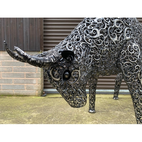 2 - HUGE FABRICATED METAL POLISHED 2M LONG BULL FIGURE