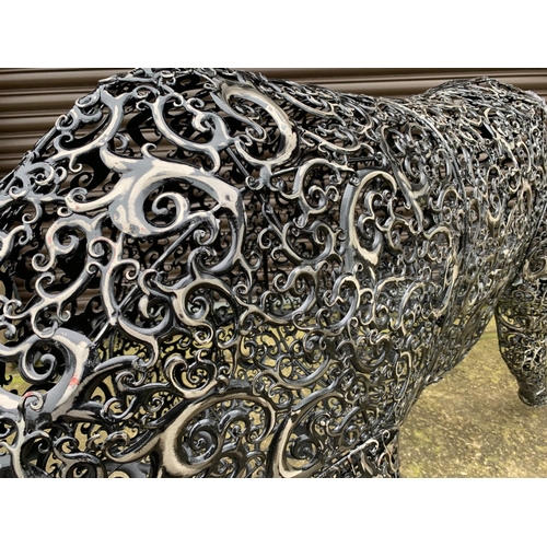 2 - HUGE FABRICATED METAL POLISHED 2M LONG BULL FIGURE