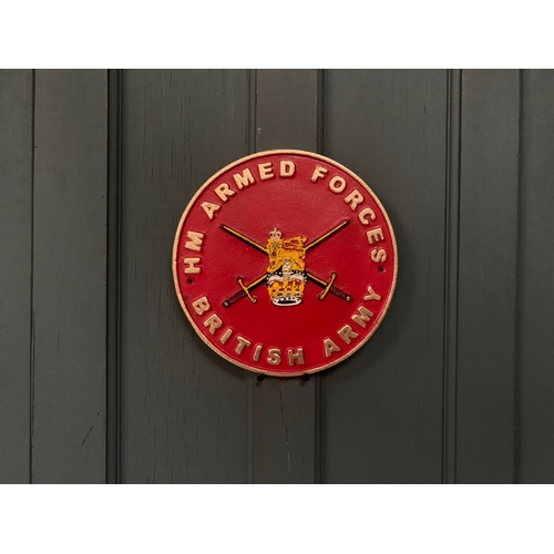 21 - CAST IRON 'HM FORCES BRITISH ARMY' RED SIGN