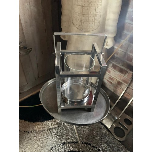 76 - NEW BOXED DESIGNER CHROME CANDLE LANTERN WITH GLASS TUBE