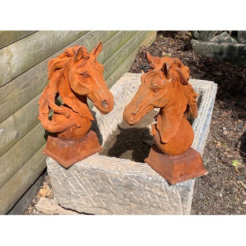 97 - PAIR OF CAST IRON RUSTY HORSE HEADS