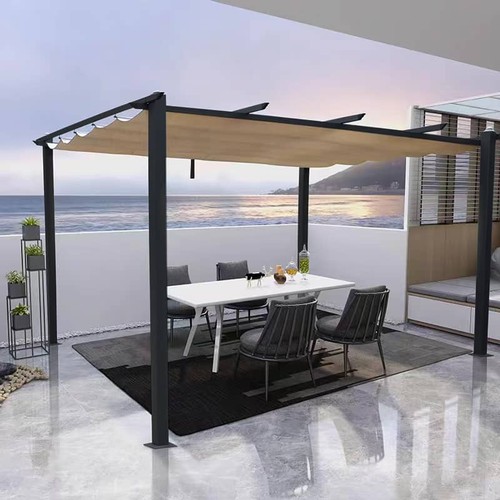 186 - BOXED NEW LATINA 3M X 3M PERGOLA GAZEBO C/W RETRACTING CANOPY ROOF, FREESTANDING, BOLT DOWN FRAME