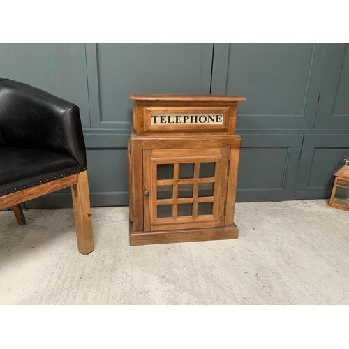 14 - LARGE WOODEN TELEPHONE BOX/SIDE TABLE WITH CUPBOARD (APPROX 74CM X 54CM  52CM)