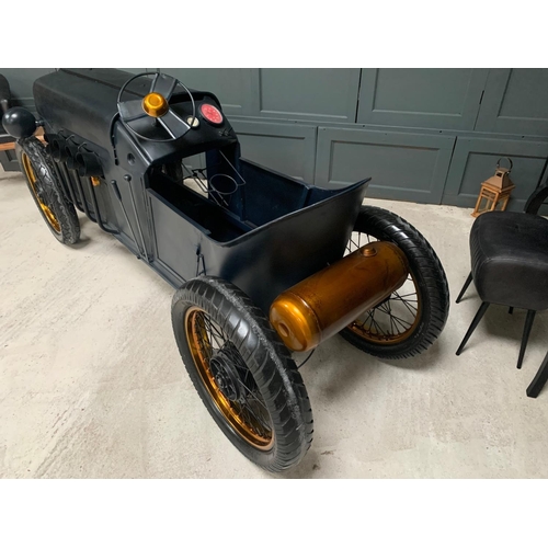 16 - Vintage Metal Dark Blue Racing Car Mini Bar/Wine Rack on Original  Wheels with Gold Trim Including C... 