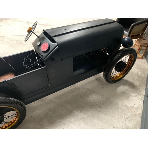 16 - Vintage Metal Dark Blue Racing Car Mini Bar/Wine Rack on Original  Wheels with Gold Trim Including C... 