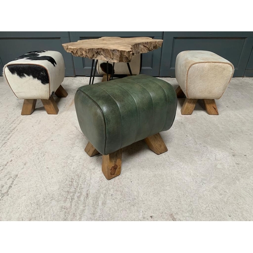 166 - BOXED NEW GREEN LEATHER SMALL POMMEL HORSE