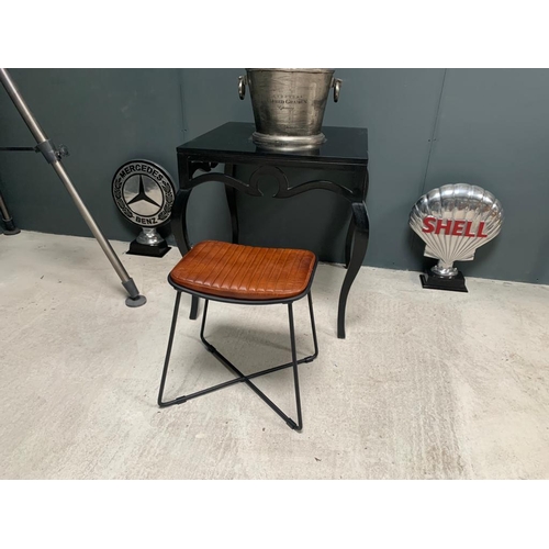 168 - BOX NEW VINTAGE STITCHED LEATHER STOOL/FOOTSTOOL ON METAL FRAME