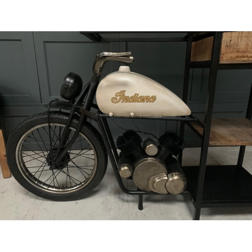 26 - INDIAN MOTORCYCLE BAR/COUNTER, C/W HIGH MULTI STOREY WINE RACK AND GLASSES HOLDER