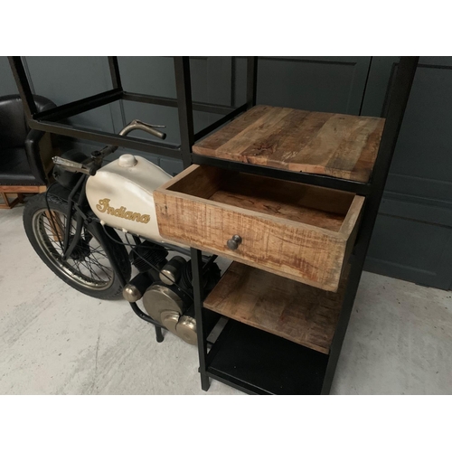 26 - INDIAN MOTORCYCLE BAR/COUNTER, C/W HIGH MULTI STOREY WINE RACK AND GLASSES HOLDER