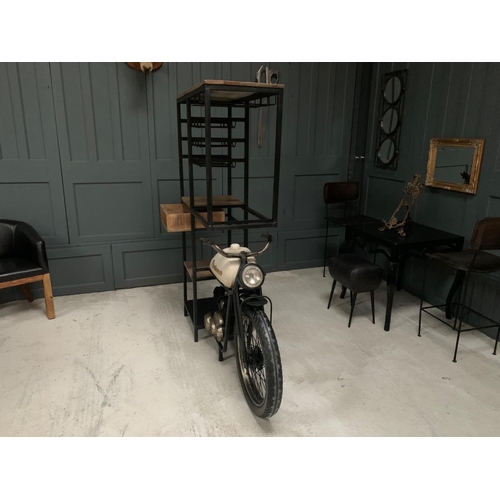 26 - INDIAN MOTORCYCLE BAR/COUNTER, C/W HIGH MULTI STOREY WINE RACK AND GLASSES HOLDER