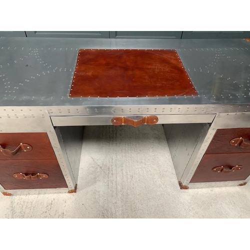 6 - 160CM DESIGNER ALUMINIUM STYLE DESK, BROWN TOP/ DRAWER COVERS